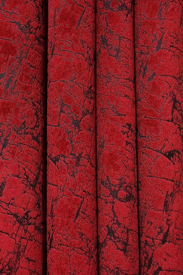 Panipat Textile Hub Polyester Eyelet Red Designer Print Velvet Blackout curtains Pack of 2 - Long Door (4x9 Feet), red