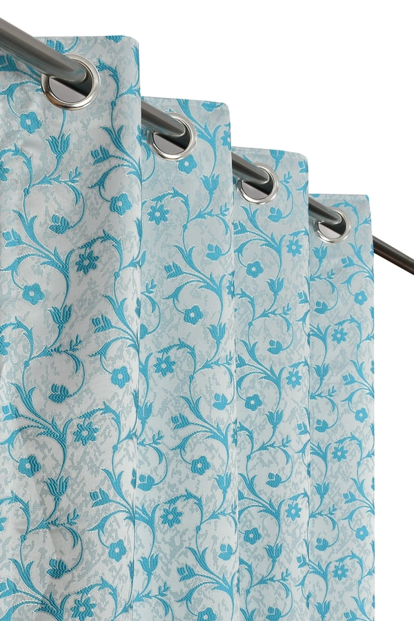 Panipat Textile Hub Polyester Eyelet Aqua jacquard curtains Pack of 2 - Door (4x7 Feet)