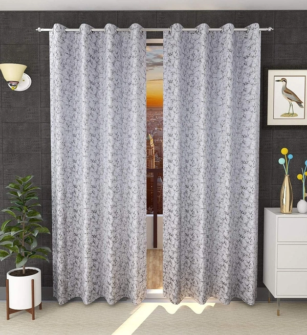Panipat Textile Hub Polyester Eyelet White Designer Print Velvet Blackout curtains Pack of 2 - Window (4x5 Feet), White