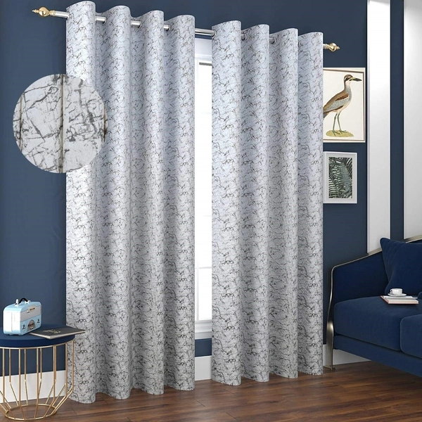 Panipat Textile Hub Polyester Eyelet White Designer Print Velvet Blackout curtains Pack of 2 - Window (4x5 Feet), White