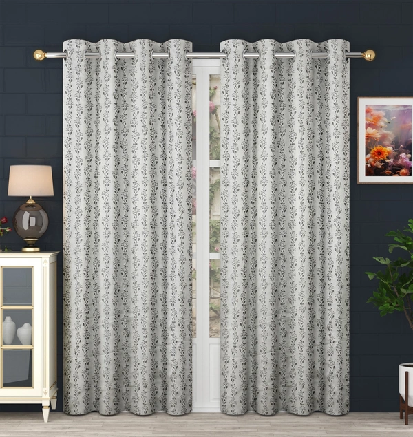 Panipat Textile Hub Polyester Eyelet Grey jacquard curtains Pack of 2 - Long Door (4x9 Feet)