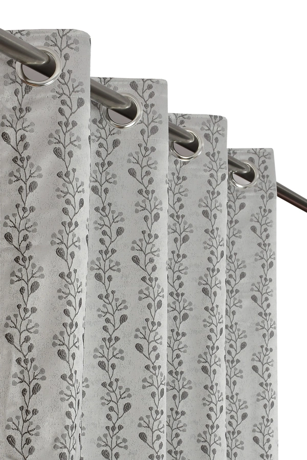 Panipat Textile Hub Polyester Eyelet Grey jacquard curtains Pack of 2 - Long Door (4x9 Feet)