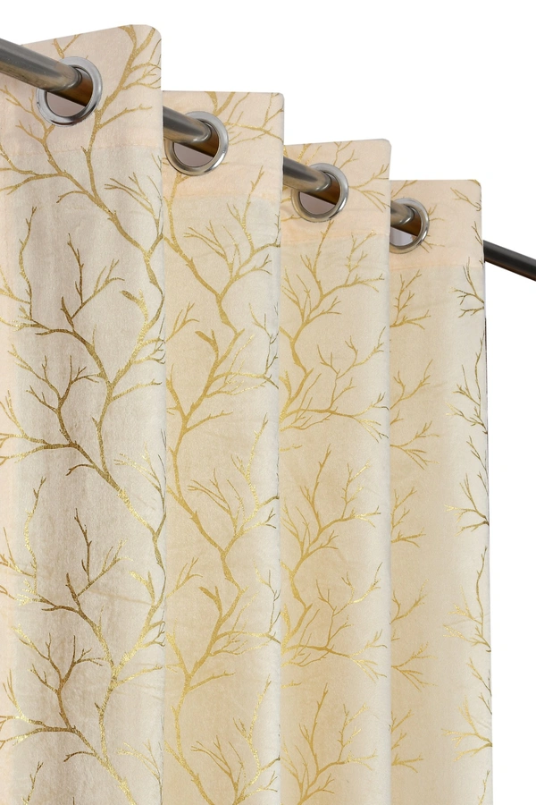 Cream velvet Premium Shining Foil Chinaar Print Blackout Curtains Pack of 2  - Door (4 x 7 Feet), Cream