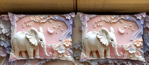 White 7D Elephant Digital Glace Cotton  King Size Flat Double Bedsheet (Size Bedsheet 90x100 inch with 2 Pillow cover)