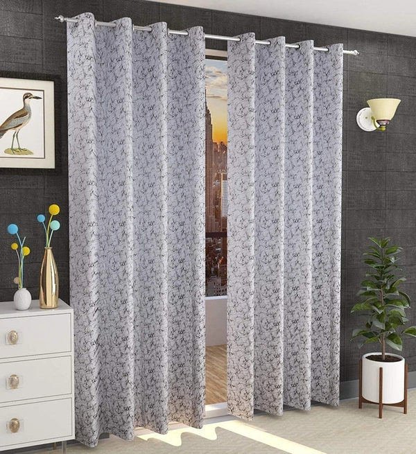 Panipat Textile Hub Polyester Eyelet White Designer Print Velvet Blackout curtains Pack of 2 - Window (4x5 Feet), White