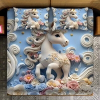 Sky 7D Horse Digital Glace Cotton King Size Flat Double Bedsheet (Size Bedsheet 90x100 inch with 2 Pillow cover)