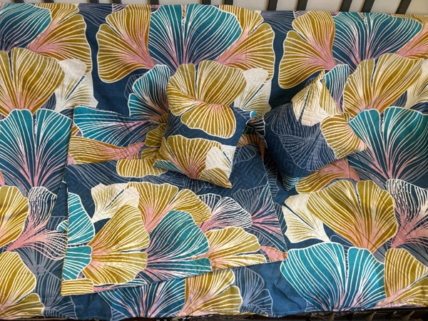 Panipat textile Hub 180 TC Microfiber Super Soft 5 pc Double Bedsheet with 2 Pillow cover or 2 cushion cover with filler - Double