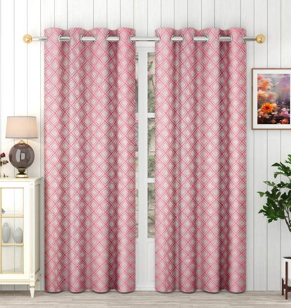 Panipat Textile Hub Polyester Eyelet Pink jacquard curtains Pack of 2 - Door (4x7 Feet)