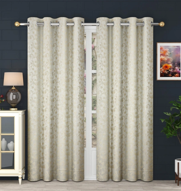 Panipat Textile Hub Polyester Eyelet Cream jacquard curtains Pack of 2 - Door (4x7 Feet)