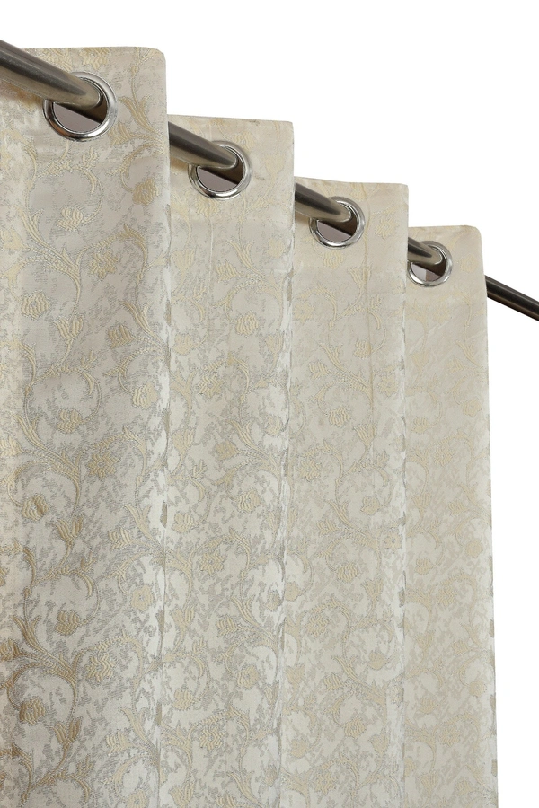 Panipat Textile Hub Polyester Eyelet Cream jacquard curtains Pack of 2 - Door (4x7 Feet)