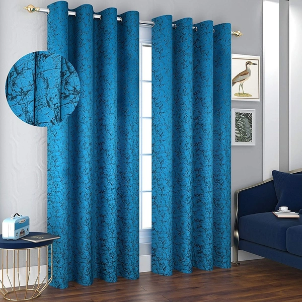 Panipat Textile Hub Polyester Eyelet Aqua Designer Print Velvet Blackout curtains Pack of 2 - Door (4x7 Feet), aqua