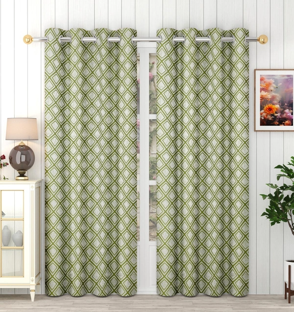 Panipat Textile Hub Polyester Eyelet Green  jacquard curtains Pack of 2 - Long Door (4x9 Feet)