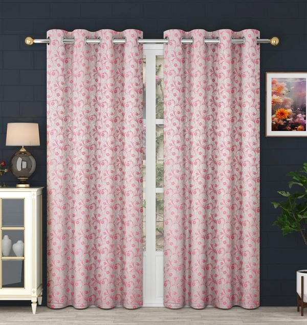 Panipat Textile Hub Polyester Eyelet Pink jacquard curtains Pack of 2 - Door (4x7 Feet)