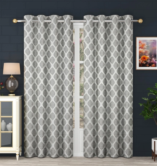 Panipat Textile Hub Polyester Eyelet Grey jacquard curtains Pack of 2 - Long Door (4x9 Feet)