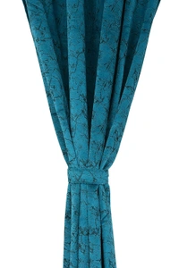 Panipat Textile Hub Polyester Eyelet Aqua Designer Print Velvet Blackout curtains Pack of 2 - Door (4x7 Feet), aqua