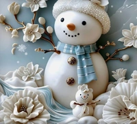 White 7D Snowman Digital Glace Cotton  King Size Flat Double Bedsheet (Size Bedsheet 90x100 inch with 2 Pillow cover)