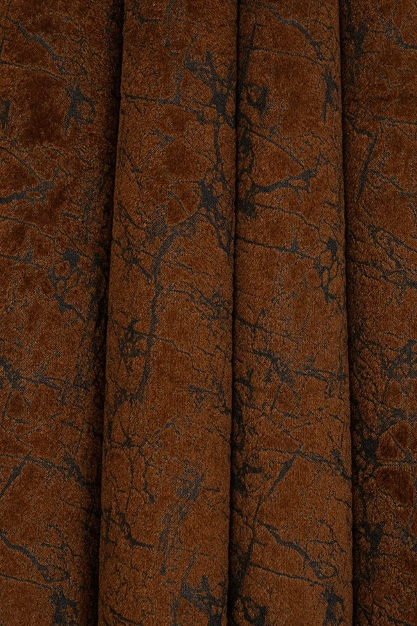 Panipat Textile Hub Polyester Eyelet Brown Designer Print Velvet Blackout curtains Pack of 2 - Long Door (4x9 Feet)