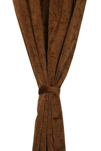 Panipat Textile Hub Polyester Eyelet Brown Designer Print Velvet Blackout curtains Pack of 2 - Long Door (4x9 Feet)