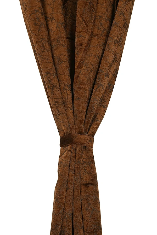 Panipat Textile Hub Polyester Eyelet Brown Designer Print Velvet Blackout curtains Pack of 2 - Long Door (4x9 Feet)