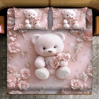 Pink 7D Teedy Digital Glace Cotton  King Size Flat Double Bedsheet (Size Bedsheet 90x100 inch with 2 Pillow cover)