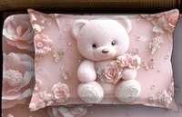 Pink 7D Teedy Digital Glace Cotton  King Size Flat Double Bedsheet (Size Bedsheet 90x100 inch with 2 Pillow cover)