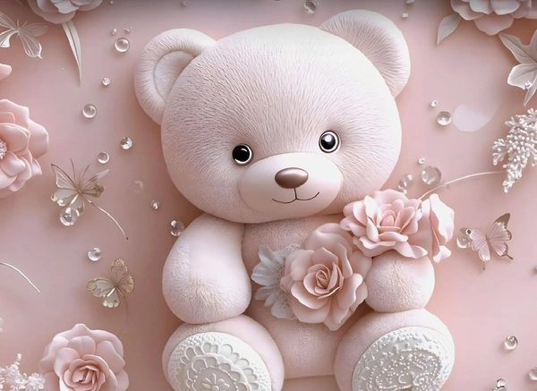 Pink 7D Teedy Digital Glace Cotton  King Size Flat Double Bedsheet (Size Bedsheet 90x100 inch with 2 Pillow cover)