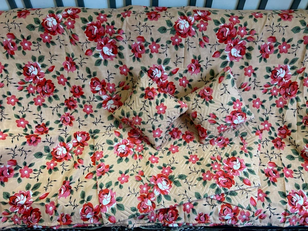 Panipat textile Hub 180 TC Microfiber Super Soft 5 pc Double Bedsheet with 2 Pillow cover or 2 cushion cover with filler - Double