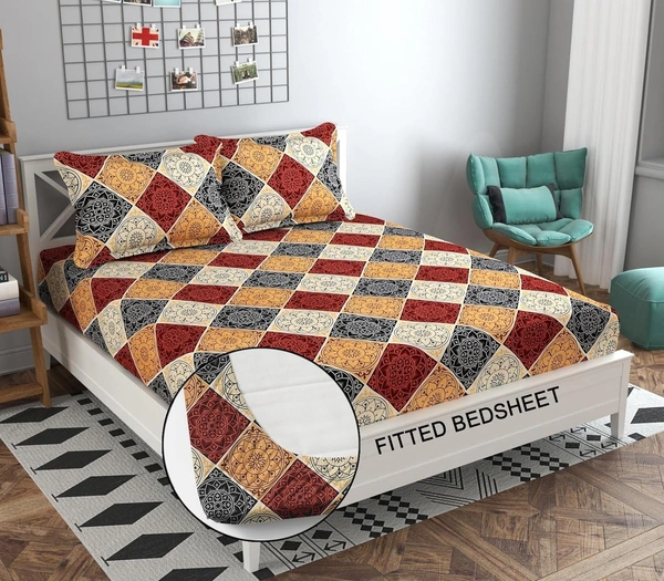 Panipat textile Hub 180 TC Microfiber Super Soft Fitted (Elastic) Double Bedsheet with 2 Pillow cover - Double