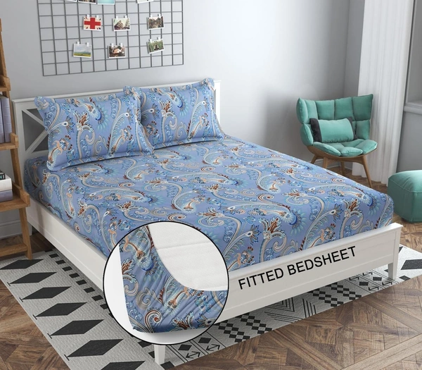 Panipat textile Hub 180 TC Microfiber Super Soft Fitted (Elastic) Double Bedsheet with 2 Pillow cover - Double