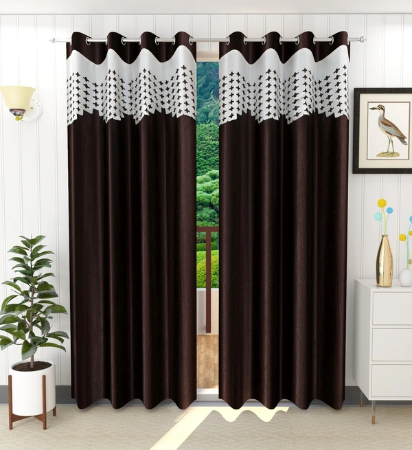 Home Garage Polyester Eyelet Valence Design Brown Solid Curtains Pack of 2 - Long Door (4x9 Feet)