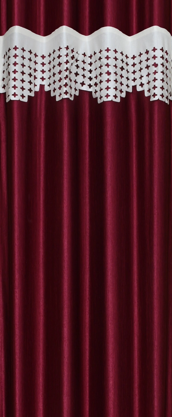 Home Garage Polyester Eyelet Valence Design Maroon Solid Curtains Pack of 2 - Long Door (4x9 Feet)