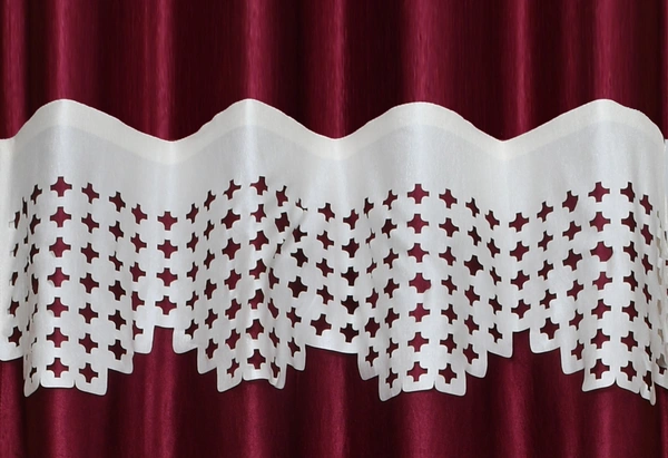 Home Garage Polyester Eyelet Valence Design Maroon Solid Curtains Pack of 2 - Long Door (4x9 Feet)