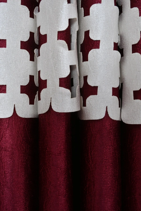 Home Garage Polyester Eyelet Valence Design Maroon Solid Curtains Pack of 2 - Long Door (4x9 Feet)