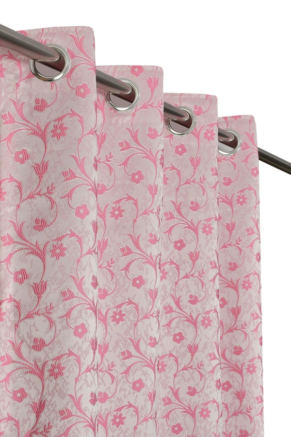 Panipat Textile Hub Polyester Eyelet Pink jacquard curtains Pack of 2 - Door (4x7 Feet)