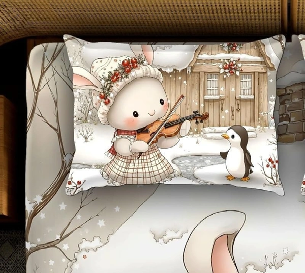 Brown 7D Hut Doll Digital Glace Cotton  King Size Flat Double Bedsheet (Size Bedsheet 90x100 inch with 2 Pillow cover)