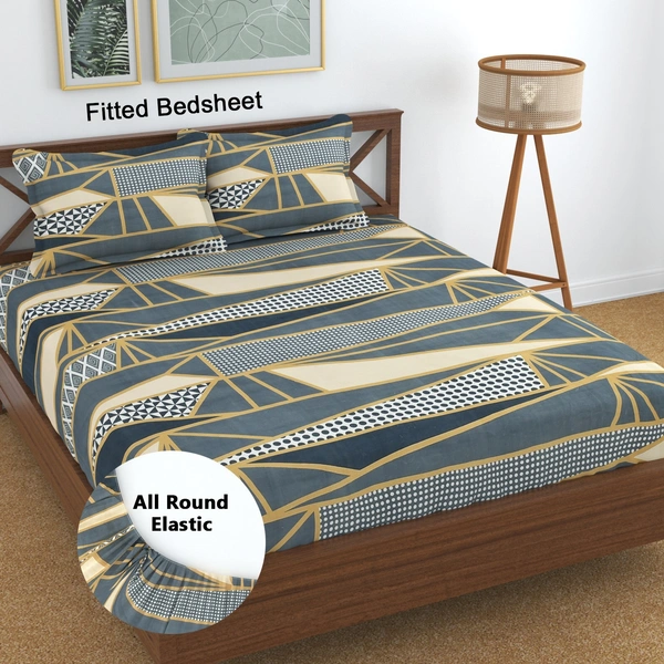 Panipat textile Hub 180 TC Microfiber Super Soft Fitted (Elastic) Double Bedsheet with 2 Pillow cover - Double