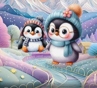 Purple 7D Pengwin Digital Glace Cotton King Size Flat Double Bedsheet (Size Bedsheet 90x100 inch with 2 Pillow cover)