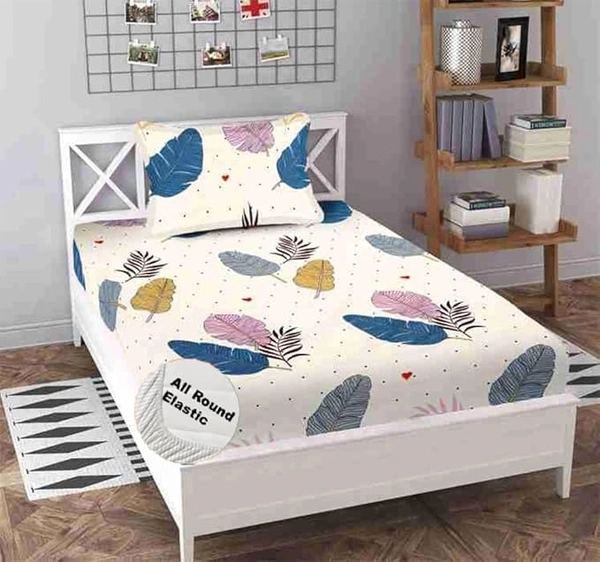 Panipat Textile Hub Panipat textile Hub 210 TC Microfiber single Elastic Fitted Bedsheet with 1 Pillow cover