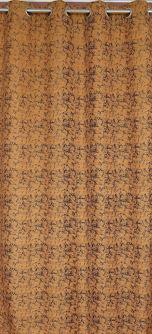 Panipat Textile Hub Polyester Eyelet Gold Designer Print Velvet Blackout curtains Pack of 2 - Door (4x7 Feet), Gold