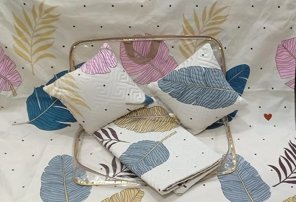 Panipat textile Hub 180 TC Microfiber Super Soft 5 pc Double Bedsheet with 2 Pillow cover or 2 cushion cover with filler - Double