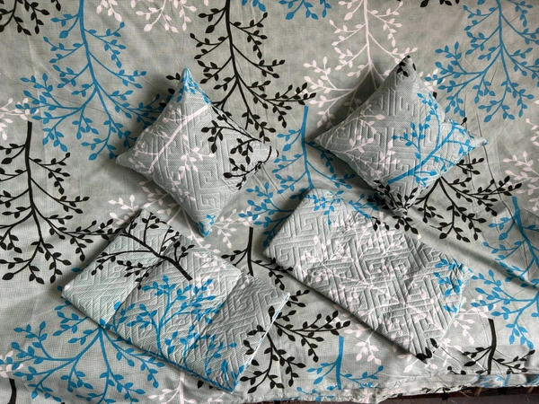 Panipat textile Hub 180 TC Microfiber Super Soft 5 pc Double Bedsheet with 2 Pillow cover or 2 cushion cover with filler - Double