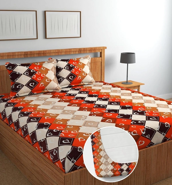 Panipat textile Hub 180 TC Microfiber Super Soft Fitted (Elastic) Double Bedsheet with 2 Pillow cover - Double