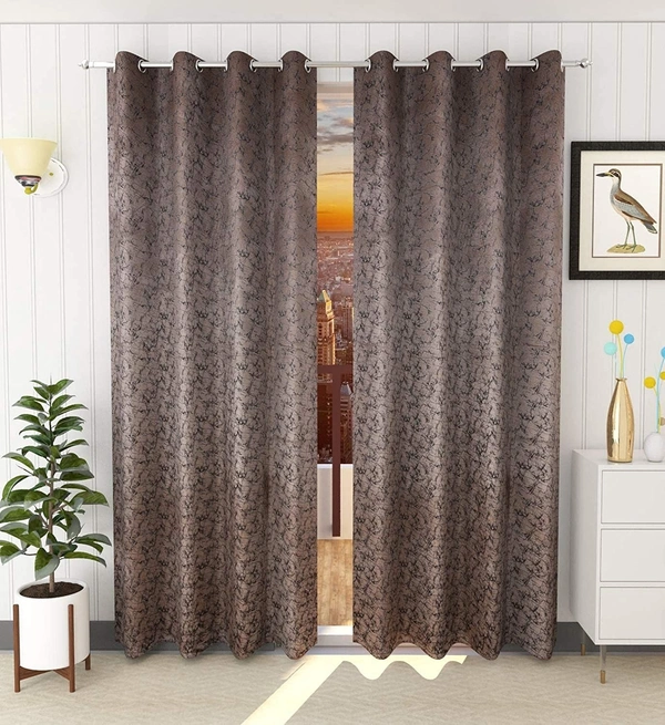 Panipat Textile Hub Polyester Eyelet Gray Designer Print Velvet Blackout curtains Pack of 2 - Door (4x7 Feet), Grey