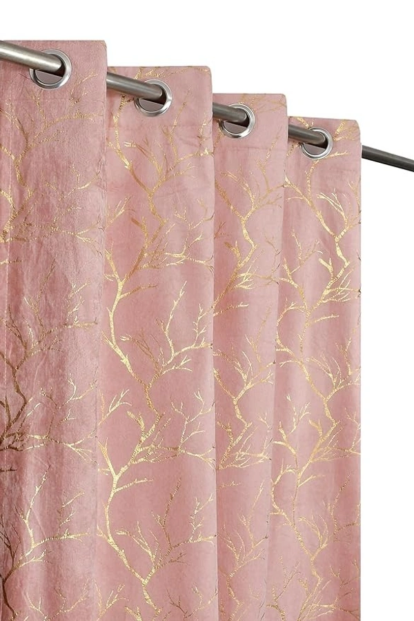 Peach velvet Premium Shining Foil Chinaar Print Blackout Curtains Pack of 2  - Door (4 x 7 Feet), Peach