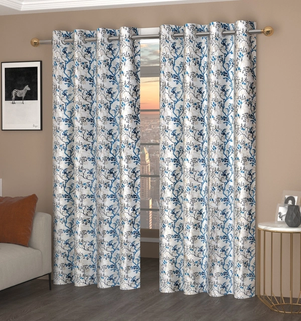 Panipat Textile Hub Polyester Eyelet Aqua Designer Print curtains Pack of 2 - Long Door (4x9 Feet), Bright Turquoise