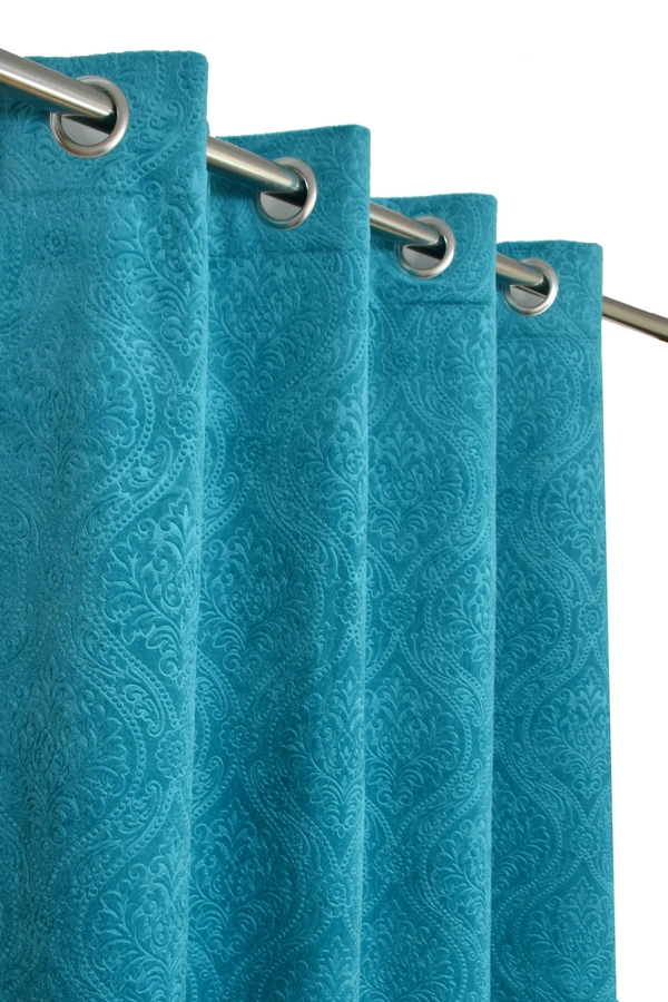 Panipat Textile Hub Polyester Eyelet Aqua Designer Print Velvet Blackout curtains Pack of 2 ₹ 999 - Long Door (4x9 Feet), Aqua