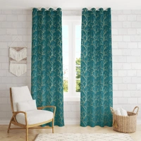 Panipat Textile Hub Aqua velvet Premium Shining Foil Chinaar Print Blackout Curtains Pack Of 2 - Window (4 x 5 Feet), Tradewind