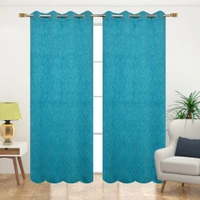 Panipat Textile Hub Polyester Eyelet Aqua Designer Print Velvet Blackout curtains Pack of 2 ₹ 999 - Long Door (4x9 Feet), Aqua
