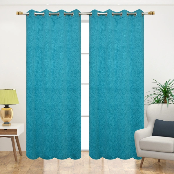 Panipat Textile Hub Polyester Eyelet Aqua Designer Print Velvet Blackout curtains Pack of 2 ₹ 999 - Long Door (4x9 Feet), Aqua