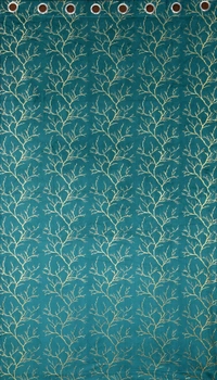 Panipat Textile Hub Aqua velvet Premium Shining Foil Chinaar Print Blackout Curtains Pack of 2  - Door (4 x 7 Feet)
